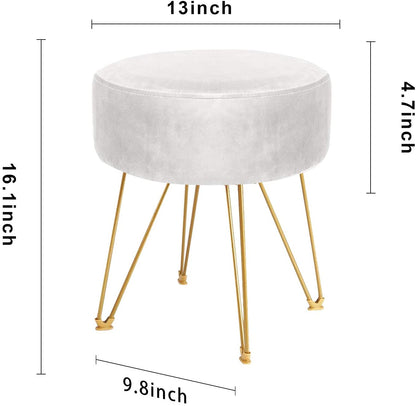 Ottomans : Round Footstool Ottoman with Gold Metal Legs Upholstered Footrest