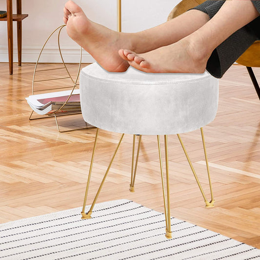 Ottomans : Round Footstool Ottoman with Gold Metal Legs Upholstered Footrest