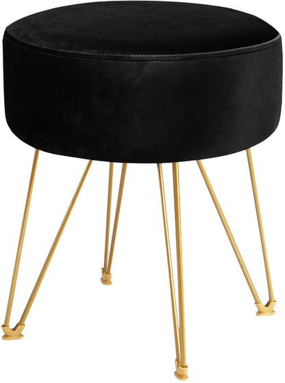 Ottomans : Round Footstool Ottoman with Gold Metal Legs Upholstered Footrest