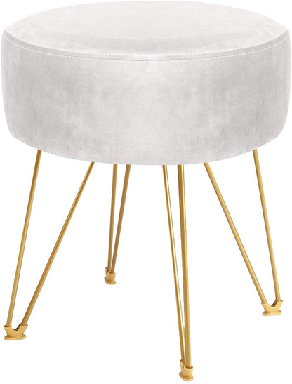 Ottomans : Round Footstool Ottoman with Gold Metal Legs Upholstered Footrest