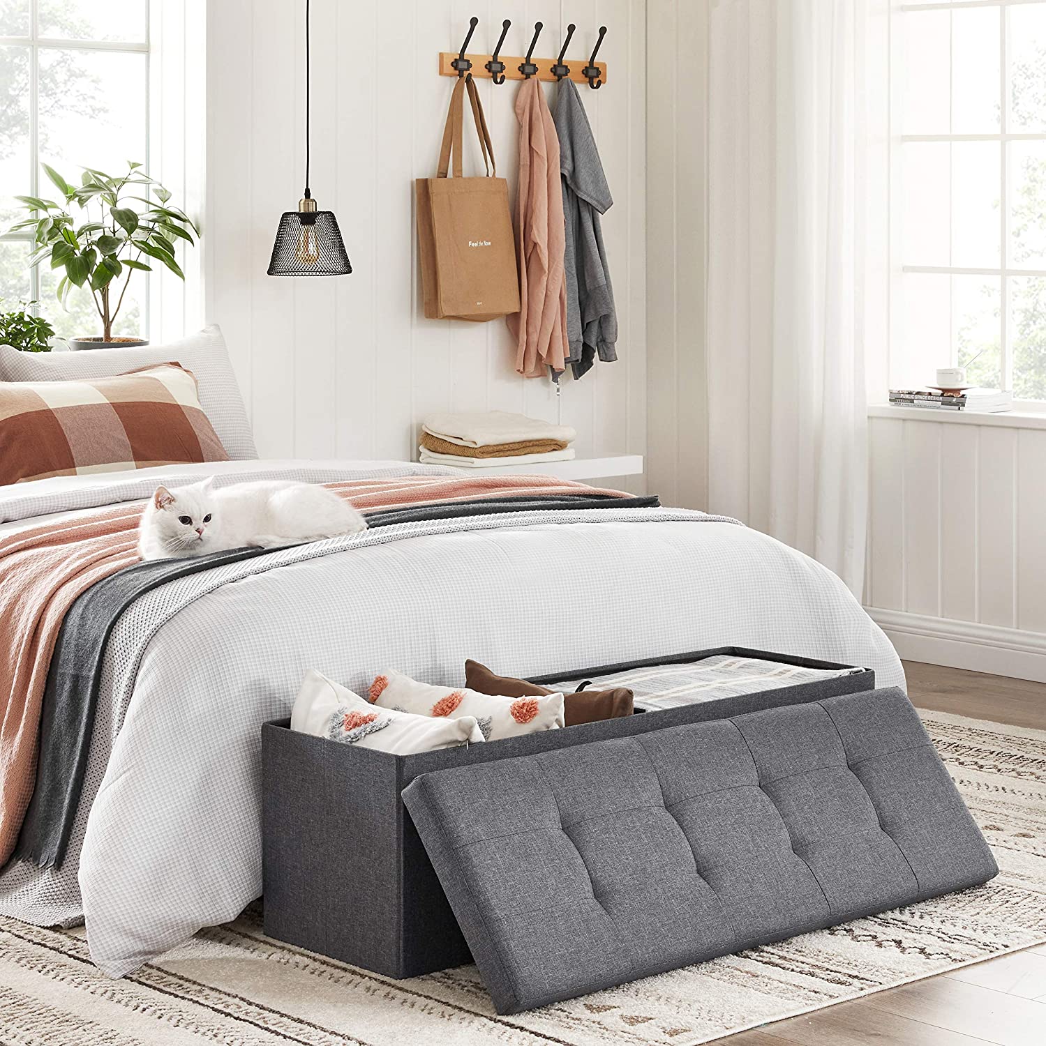 Ottomans : Storage Ottoman Bench, Padded Chest with Lid, Folding Seat