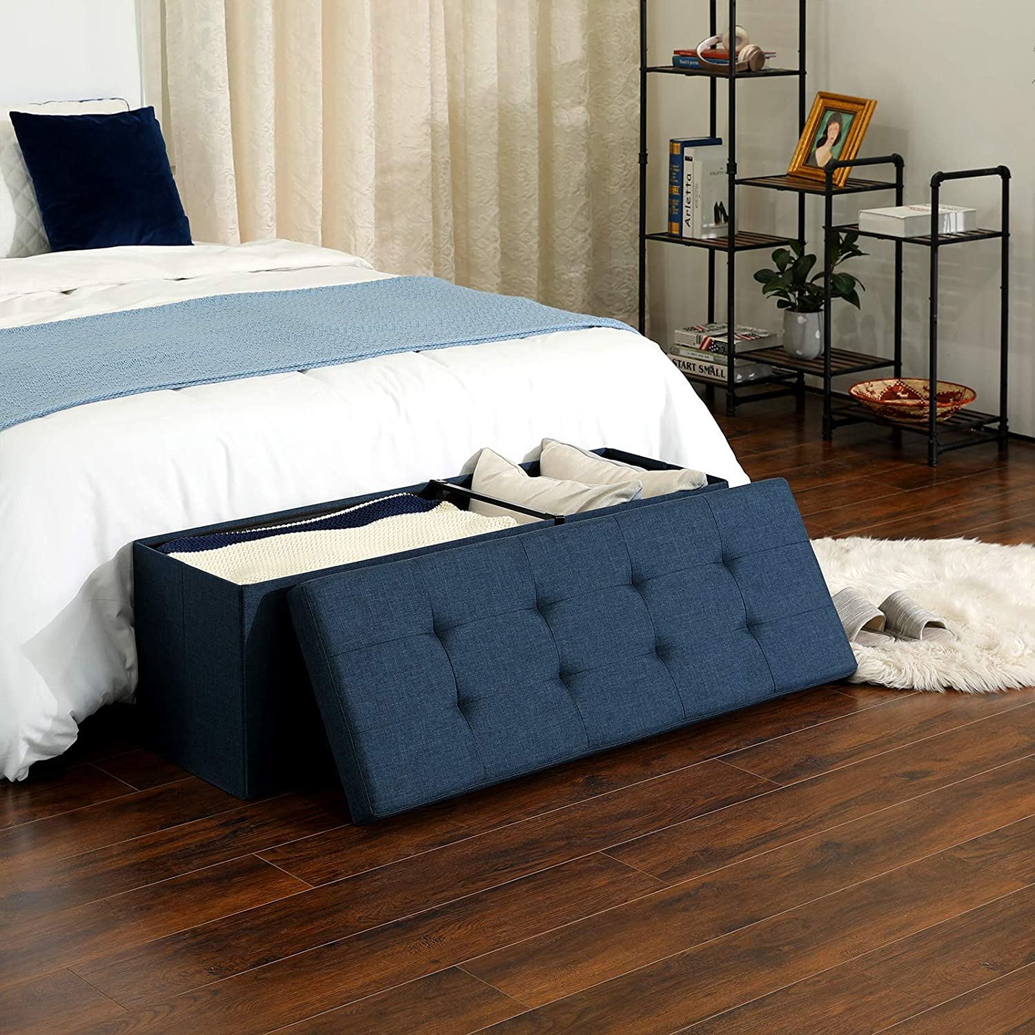 Ottomans : Storage Ottoman Bench, Padded Chest with Lid, Folding Seat