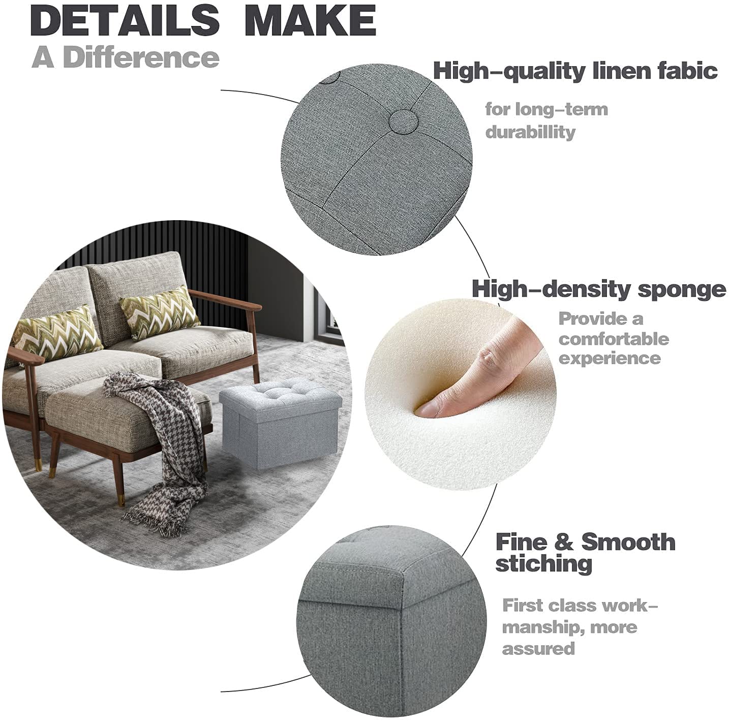 Ottomans : Storage Ottoman Stool Foot Rest Stool Linen Cloth
