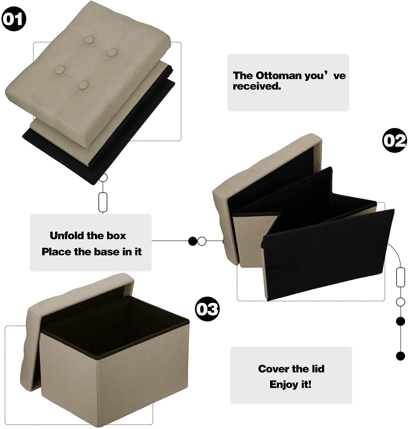 Ottomans : Storage Ottoman Stool Foot Rest Stool Linen Cloth
