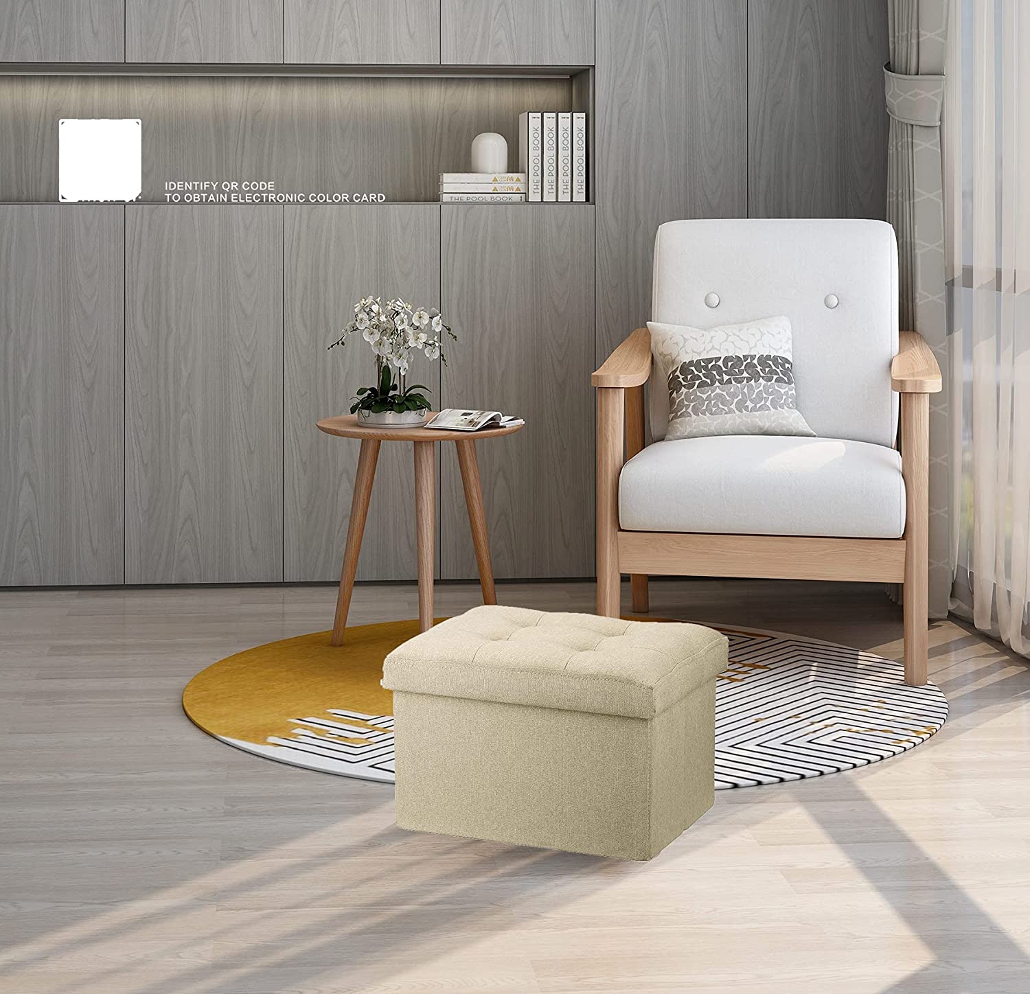 Ottomans : Storage Ottoman Stool Foot Rest Stool Linen Cloth