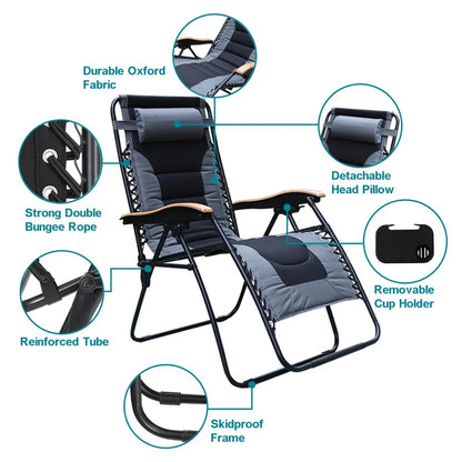 Portable Chair: Portable Reclining Zero Gravity Chair with Cushion