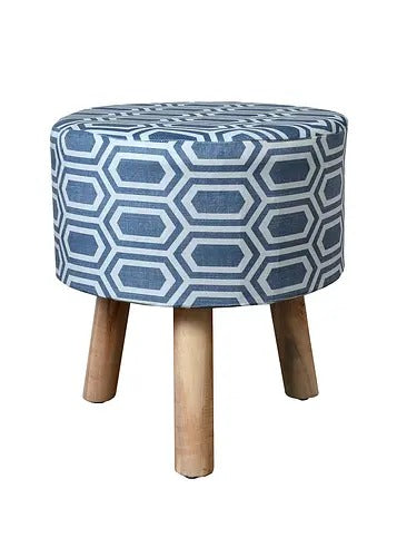 Pouffe: Cheveron Blue Pouffe With Digital Print