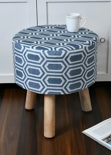 Pouffe: Cheveron Blue Pouffe With Digital Print