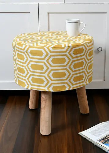 Pouffe: Cheveron Yellow Pouffe With Digital Print