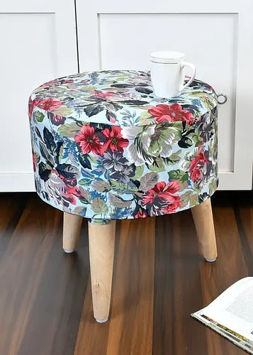 Pouffe: Floral Pouffe Stool With Digital Print
