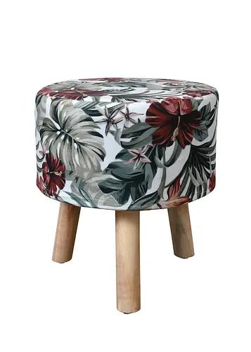 Pouffe: Flower Brown Pouffe With Digital Print