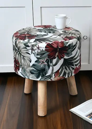 Pouffe: Flower Brown Pouffe With Digital Print