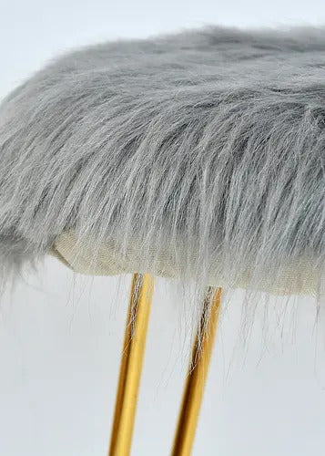 Pouffe: Fur Seating Pouffe In Grey Color