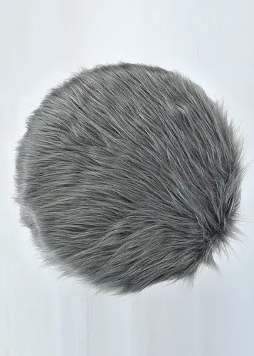Pouffe: Fur Seating Pouffe In Grey Color