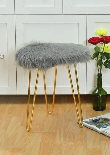 Pouffe: Fur Seating Pouffe In Grey Color