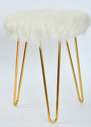 Pouffe: Fur Seating Pouffe In White Colour
