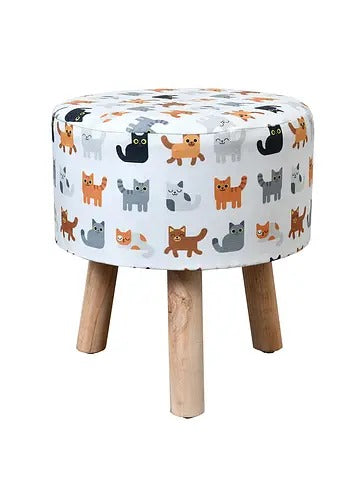 Pouffe: Multicolor Cat Digital Print Pouffe