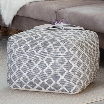 Poufs: 22'' Wide Tufted Square Geometric Pouf Ottoman