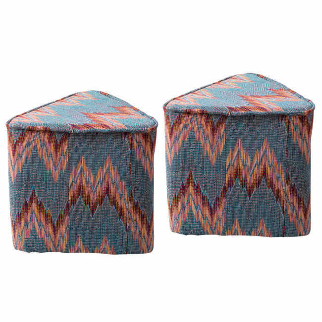 Poufs: Blue & Red Zig Zag Triangular Pouf Set of 2