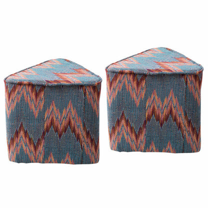 Poufs: Blue & Red Zig Zag Triangular Pouf Set of 2