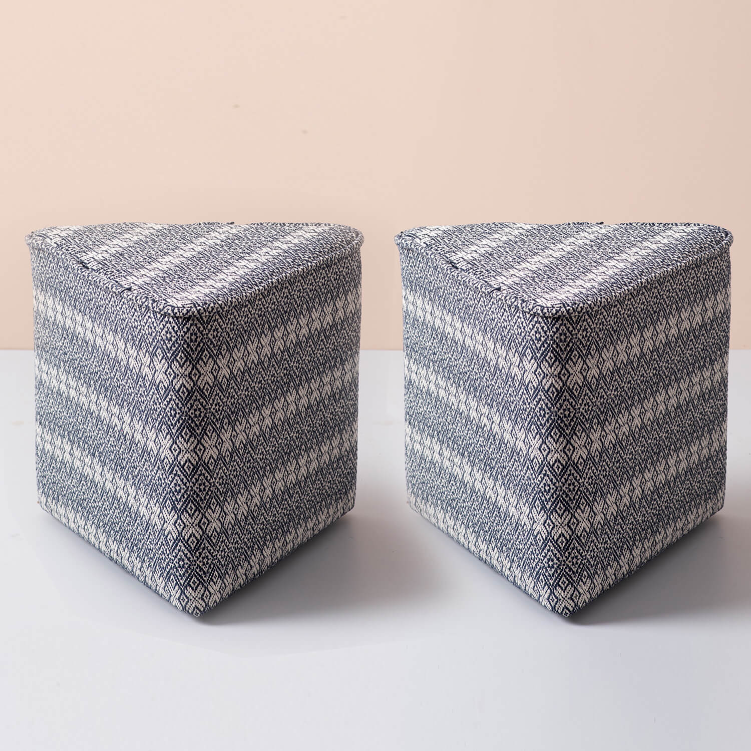 Poufs: Blue & White Triangular Pouf Set of 2