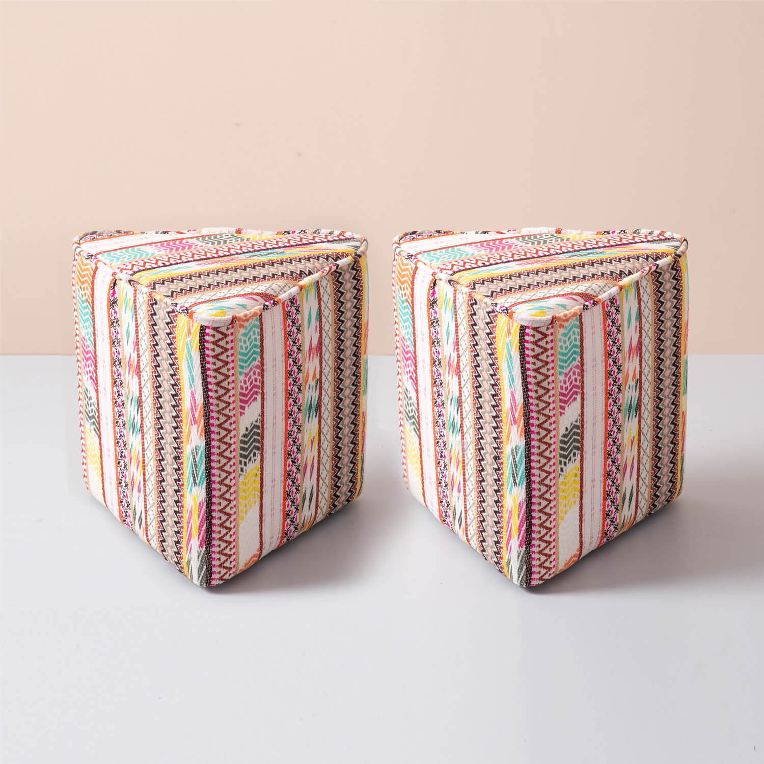Poufs: Multicolor Triangular Pouf Set of 2