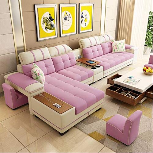 L Shape Sofa Set:-Sectional Leatherette Fabric Sofa Set