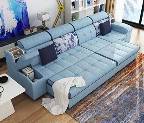 6 Seater Sofa Set:- Linen Sectional Fabric Sofa Set Standard Size (Sky Blue)