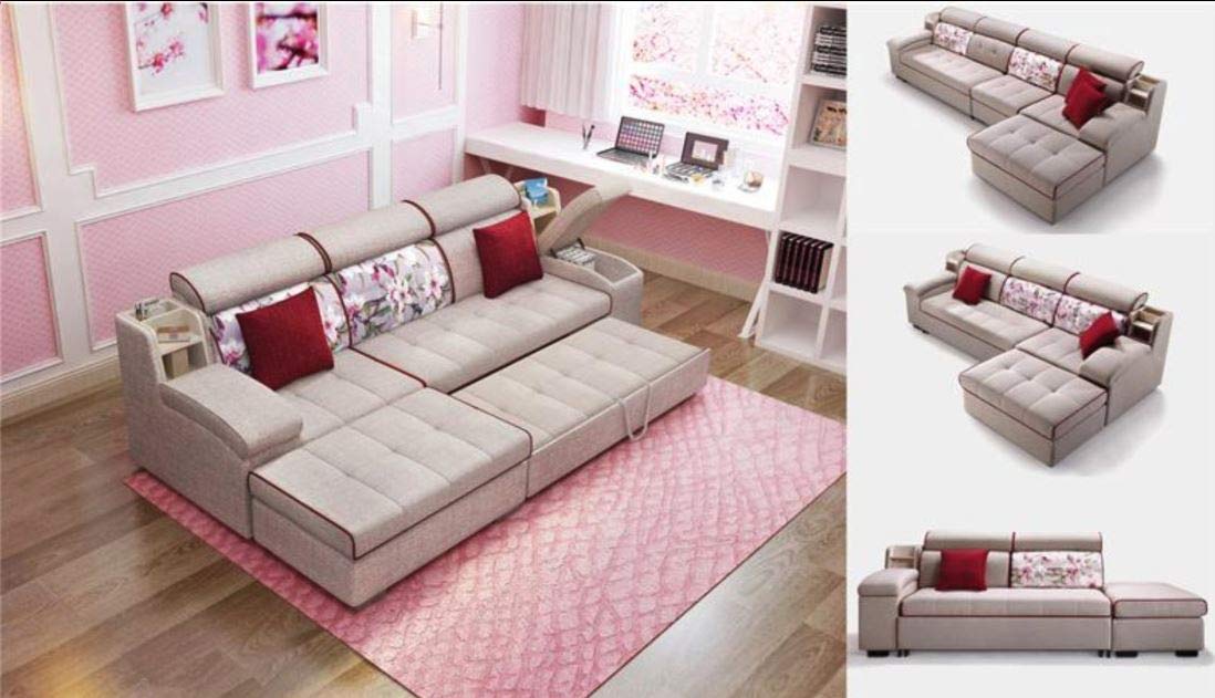 6 Seater Sofa Set:- Linen Sectional Fabric Sofa Set Standard Size (Sky Blue)