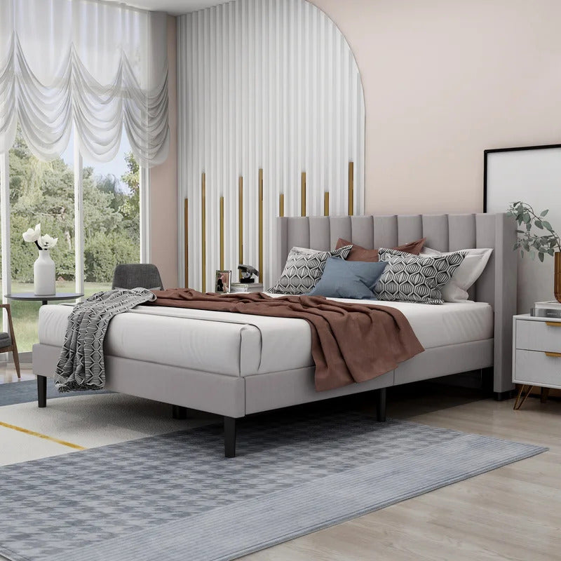 Queen Size Bed : Rock Upholstered Platform Bed