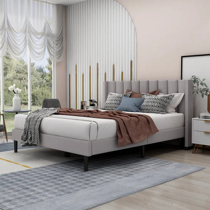 Queen Size Bed : Rock Upholstered Platform Bed