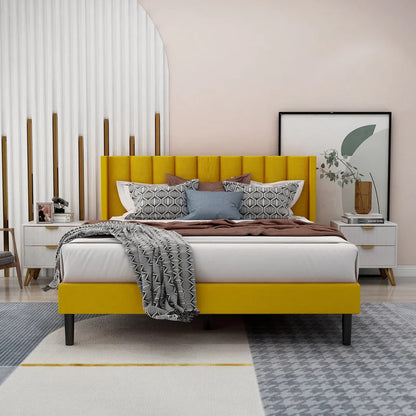 Queen Size Bed : Rock Upholstered Platform Bed