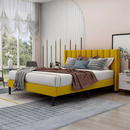 Queen Size Bed : Rock Upholstered Platform Bed