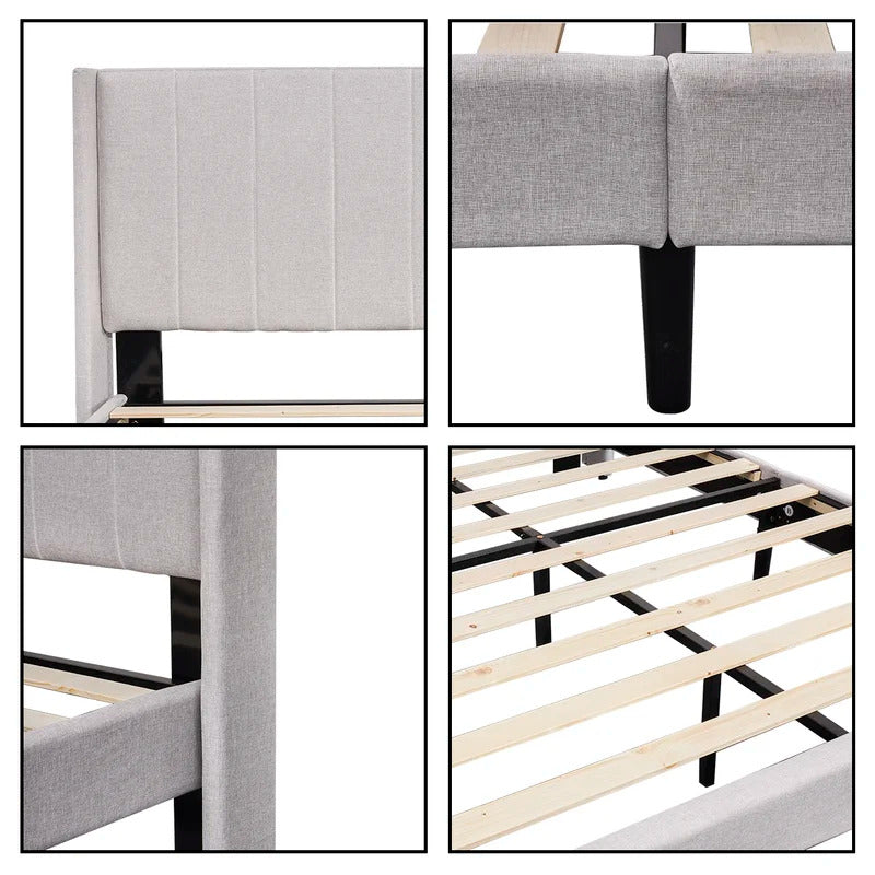 Queen Size Bed : Rock Upholstered Platform Bed