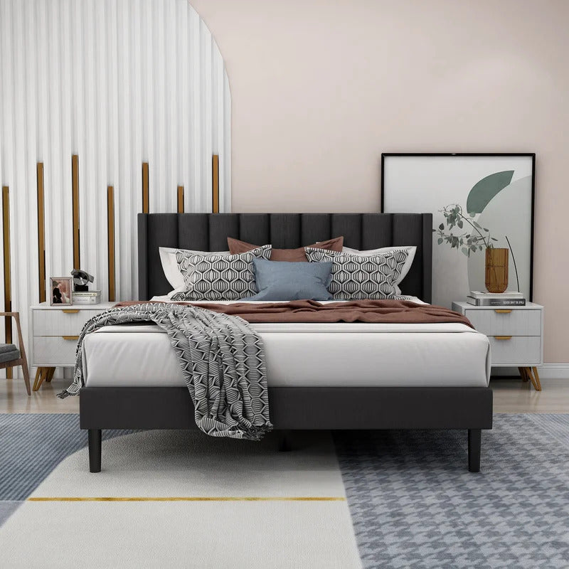 Queen Size Bed : Rock Upholstered Platform Bed