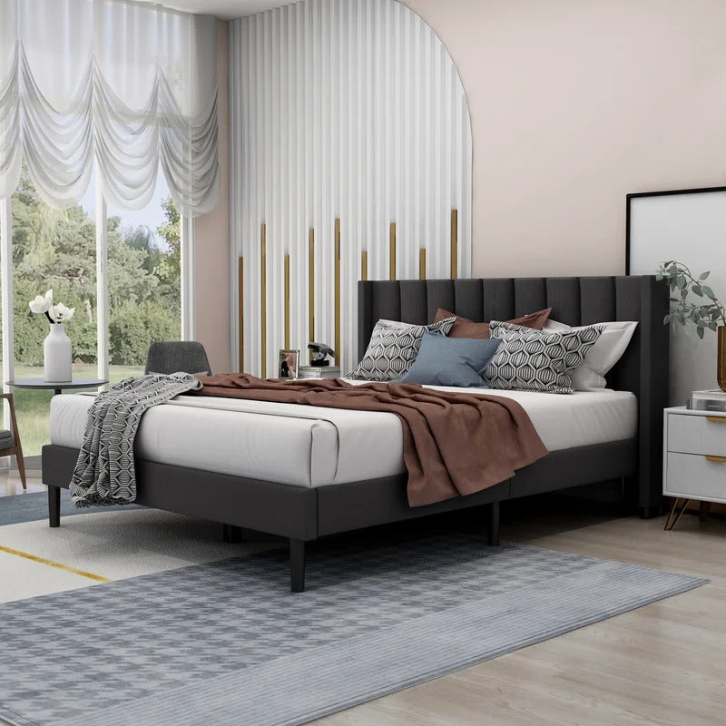 Queen Size Bed : Rock Upholstered Platform Bed