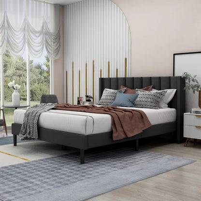 Queen Size Bed : Rock Upholstered Platform Bed