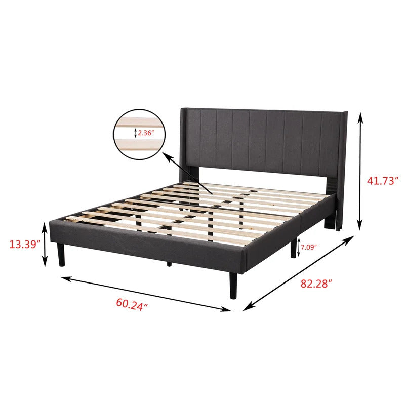 Queen Size Bed : Rock Upholstered Platform Bed