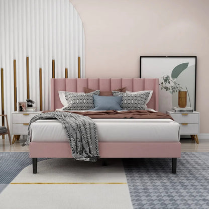 Queen Size Bed : Rock Upholstered Platform Bed