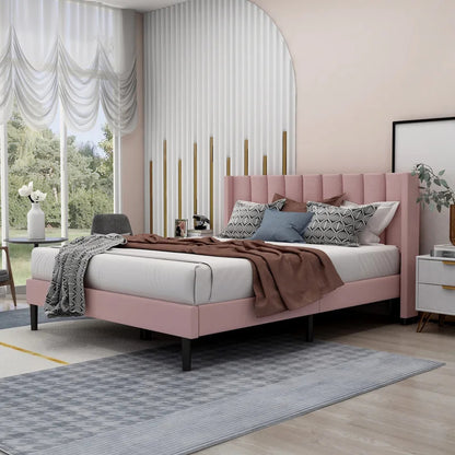 Queen Size Bed : Rock Upholstered Platform Bed