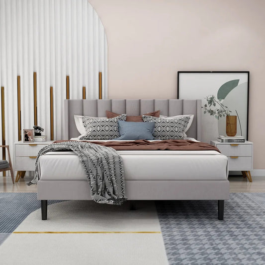 Queen Size Bed : Rock Upholstered Platform Bed