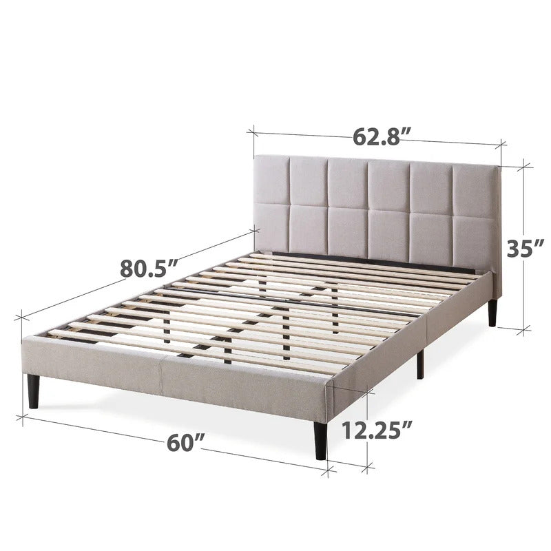 Queen Size Bed : Tufted Upholstered Platform Bed