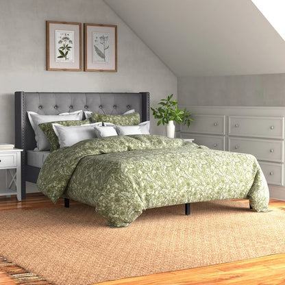 Queen Size Bed : Tufted Upholstered Platform Bed