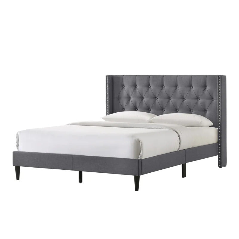 Queen Size Bed : Tufted Upholstered Platform Bed