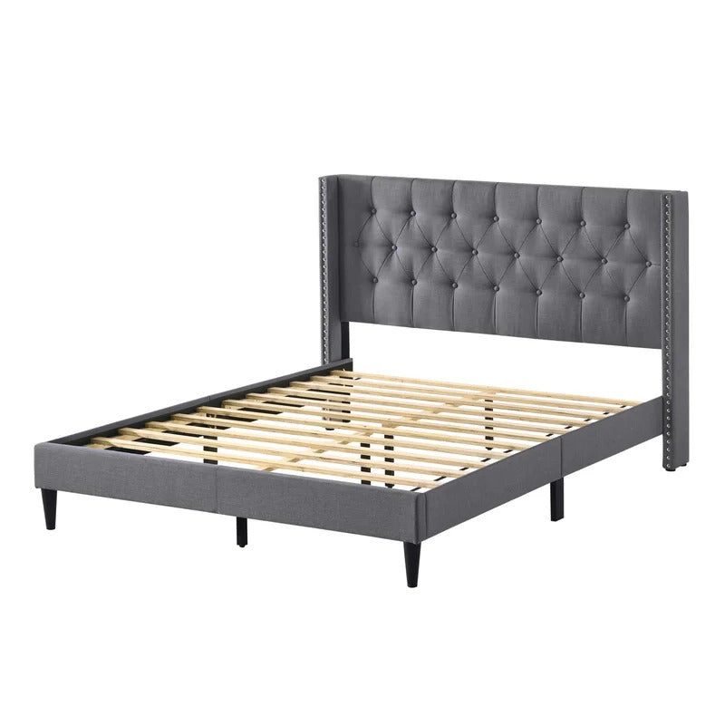 Queen Size Bed : Tufted Upholstered Platform Bed
