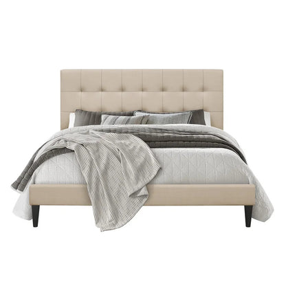 Queen Size Bed : Tufted Upholstered Platform Bed