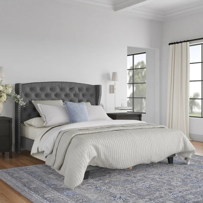 Queen Size Bed : Tufted Upholstered Platform Bed
