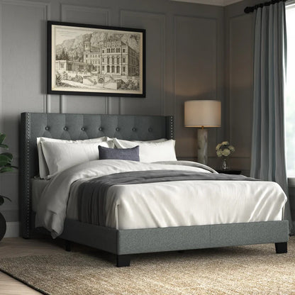 Queen Size Bed : Tufted Upholstered Standard Bed