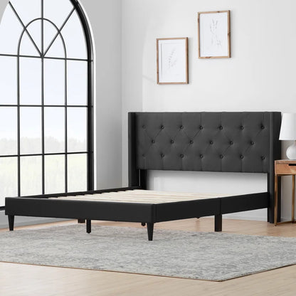 Queen Size Bed : Tufted Upholstered e Platform Bed