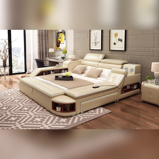 Queen Size Beige Queen Size Smart Bed with Bluetooth Speakers